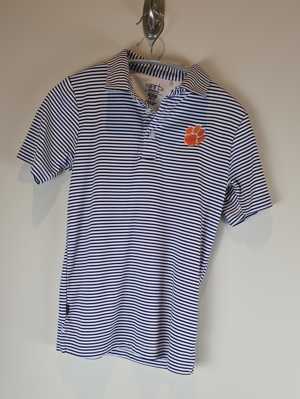 Clemson Striped Polo Shirt with Embroidered Paw
